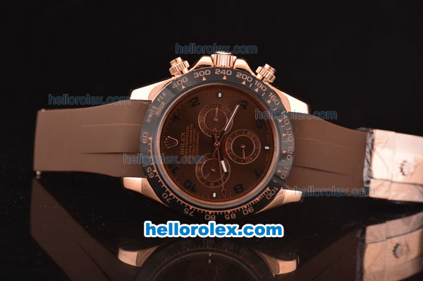 Rolex Daytona Asia 3836 Automatic Rose Gold Case - PVD Bezel with Brown Dial and Brown Rubber Strap - 7750 Coating - Click Image to Close